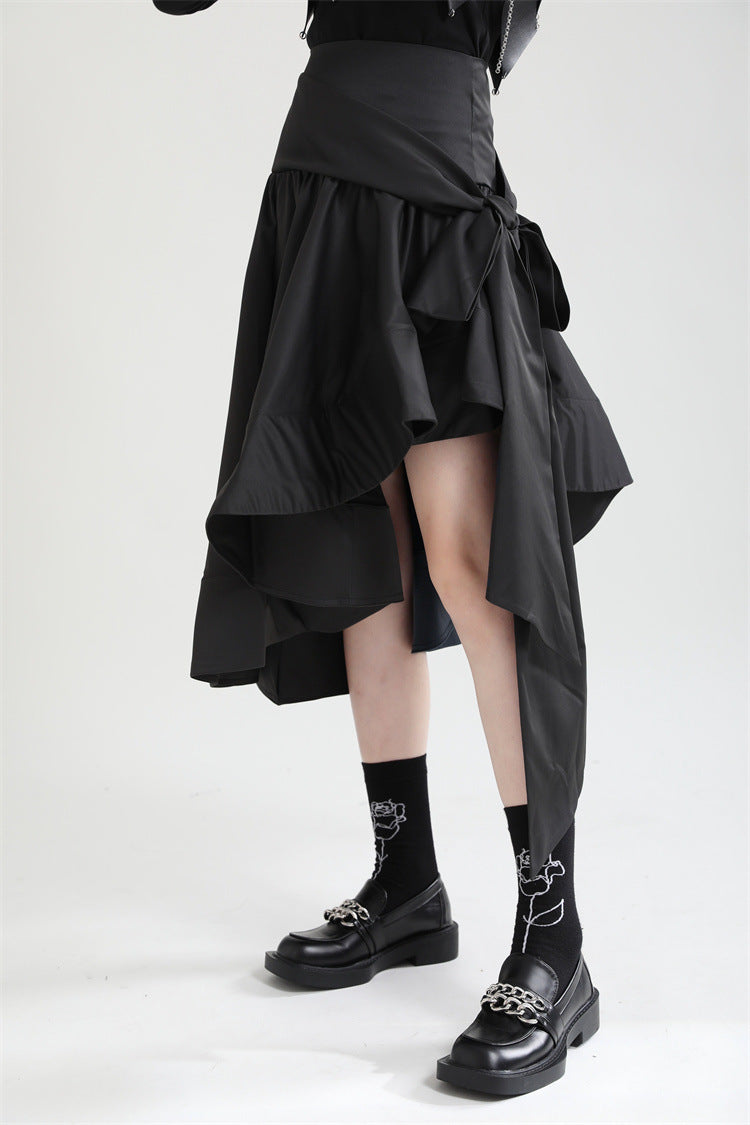 Original Design Irregular Solid Color Lace-Up Skirt