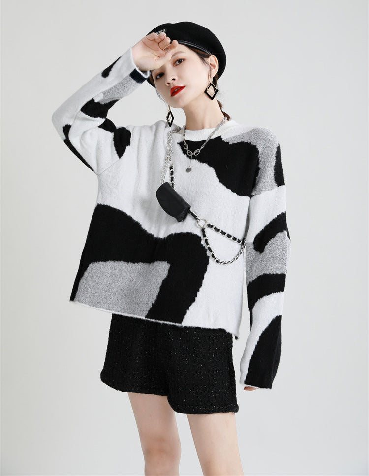 Loose Round Neck Simple Knitted Sweater Top