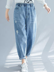 Casual Elasticity Hole Capri-Pants