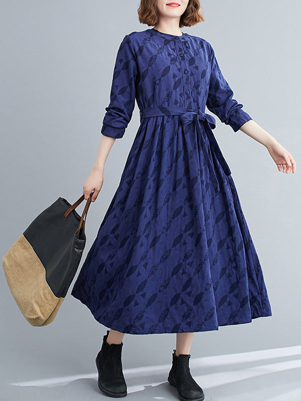 Women Jacquard Stand Collar Dress