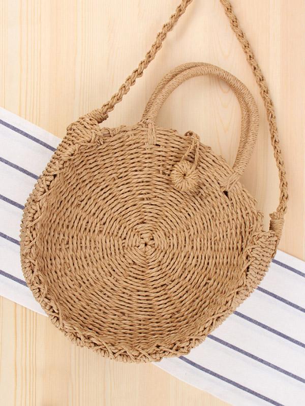 Round Straw Plaited Article Bohemia Bag