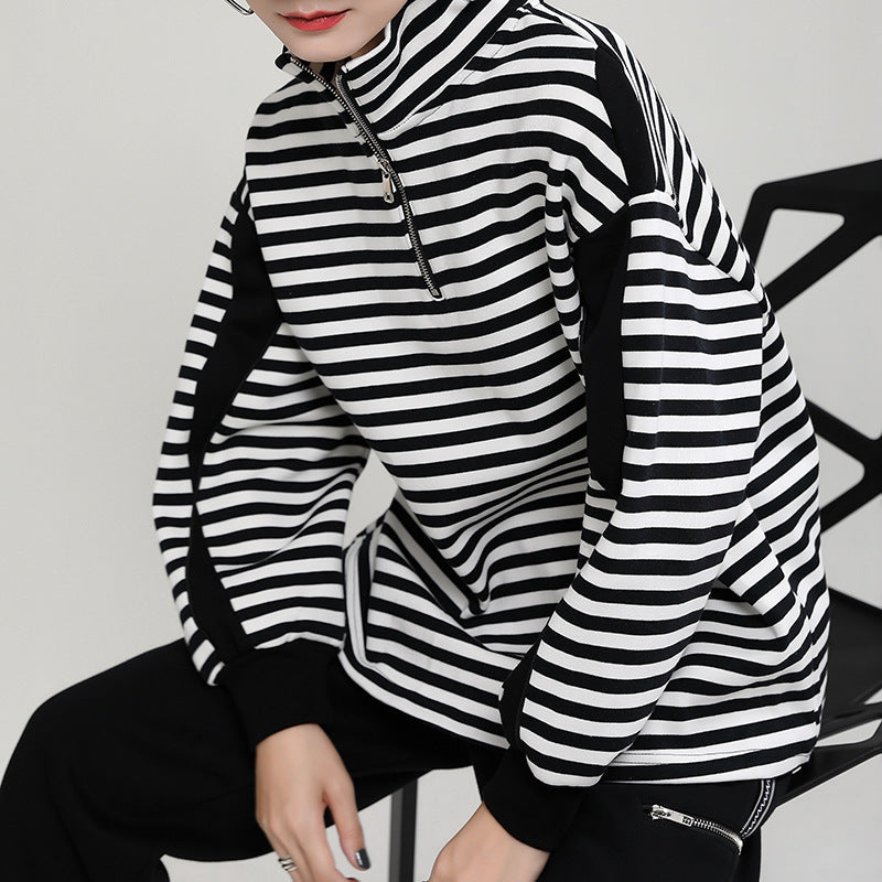 Striped High Neck Long Sleeve Top