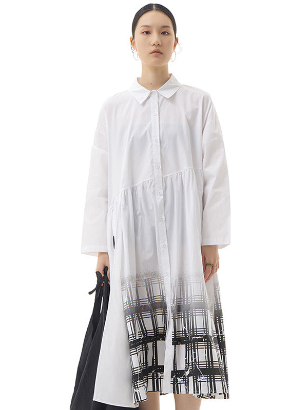 Urban Roomy Asymmetric Long Sleeves Gradient Midi Dress Shirt Dress