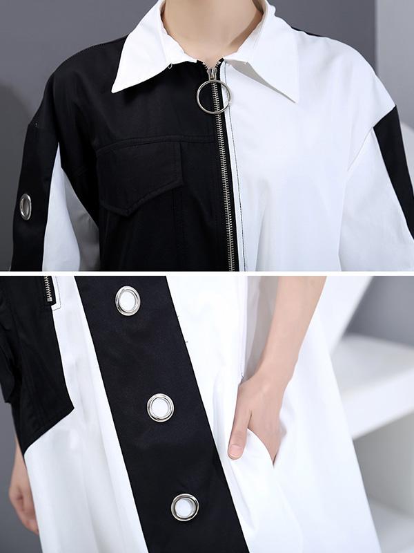 Fashion Split-Joint Irregularity Lapel Shirt Dress