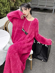 Original Pure Color V-Neck Long Sleeves Sweater Dress