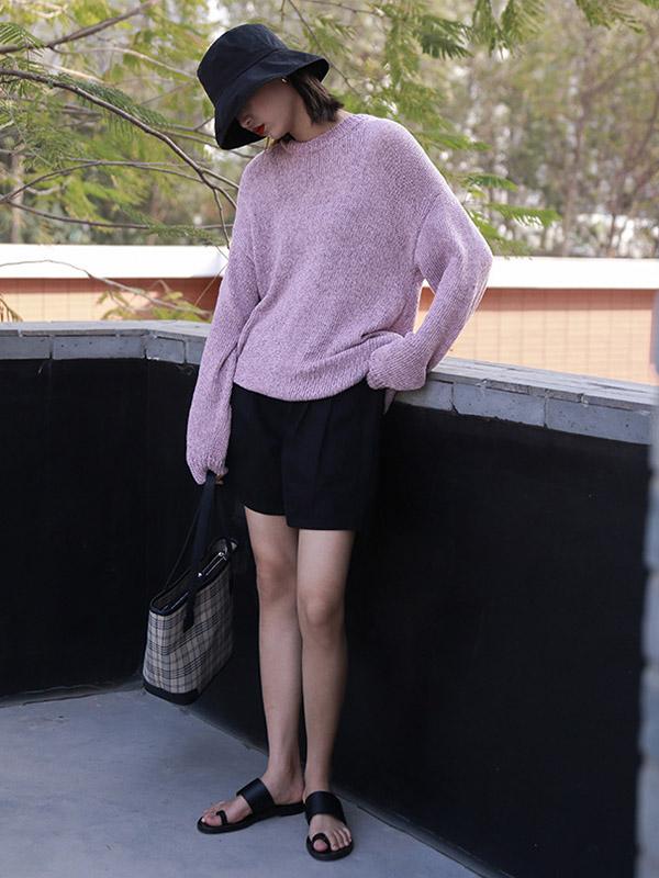 Loose Solid Color Casual Round Neck Sweater