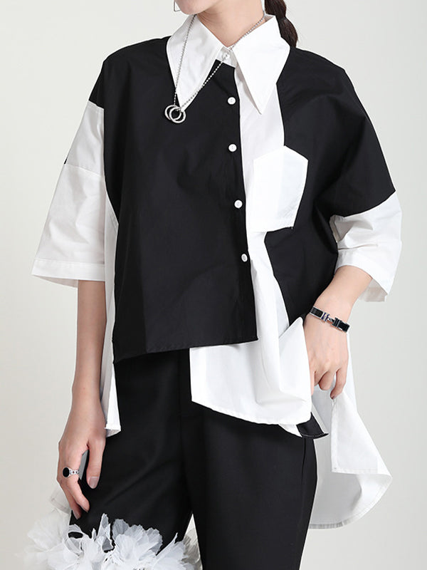 Original Loose Color-block Lapel Blouse