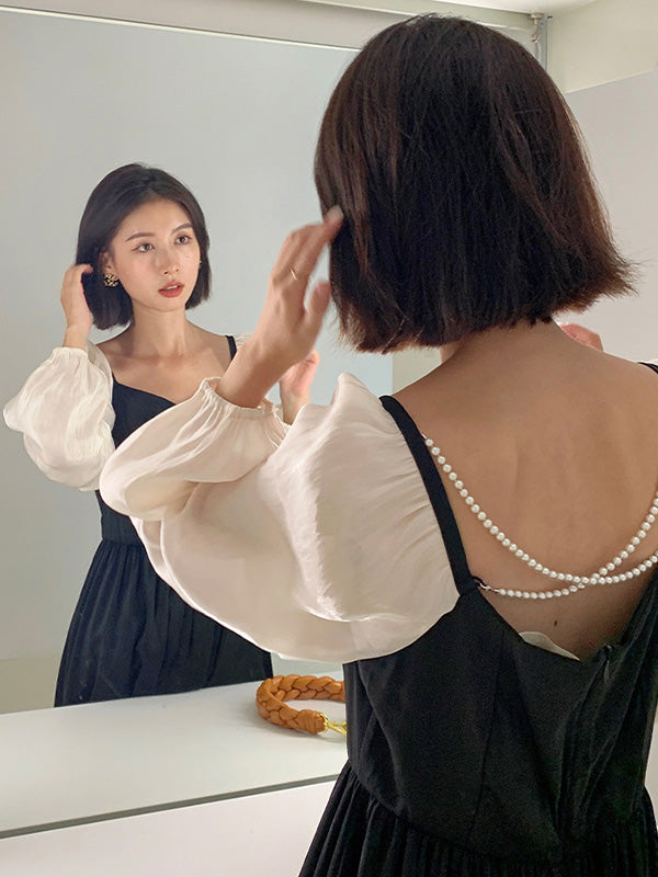 Retro Splicing Backless Midi Dress