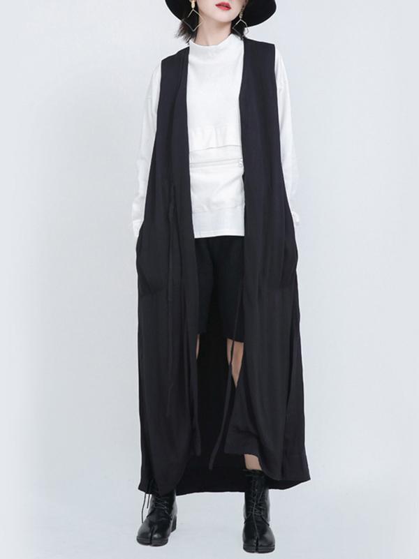 Black Sleeveless Loose Long Vest