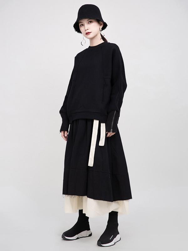 Splicing Double Tiered Fringed Thickening Cropped Skirt