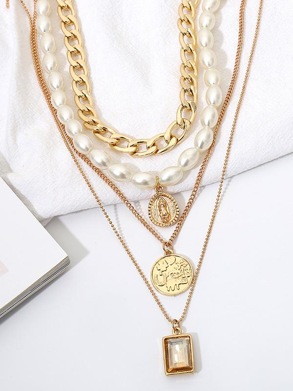 Vintage Chain Choker Layered Pendant Necklaces