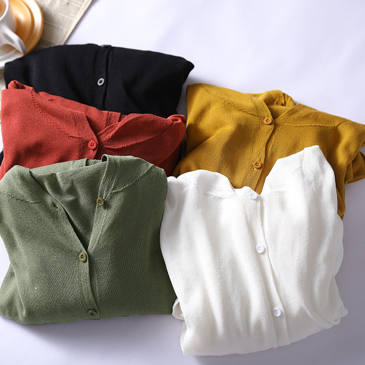 Loose Solid Color V-Neck Casual Sweater