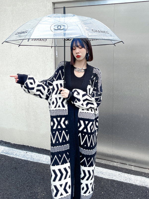 Urban Printed Long Knitted Outwear