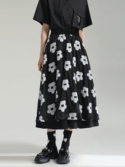 A-Line Roomy Flower-Embellished Contrast Color Split-Joint Skirts Bottoms