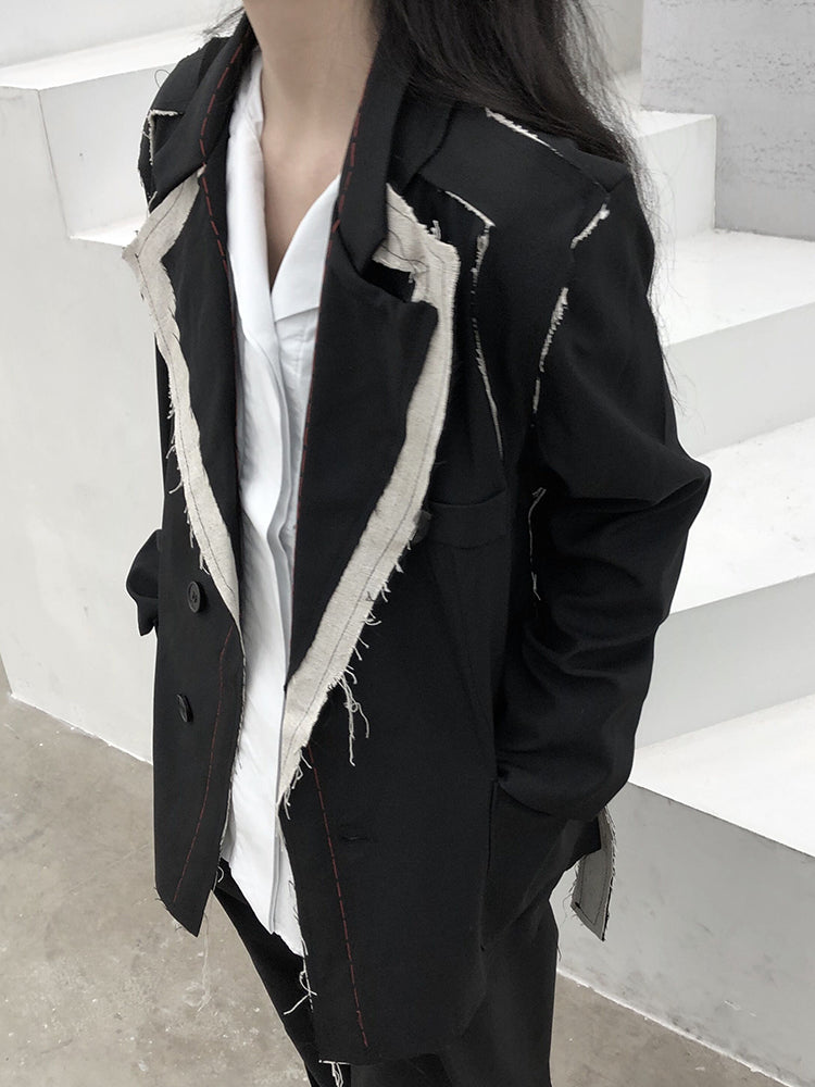 Spliced Fur Trim Suit Casual Coat