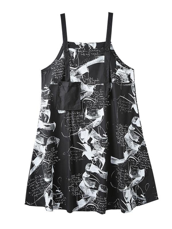 Loose Big-Hem Graffiti Slip Dress