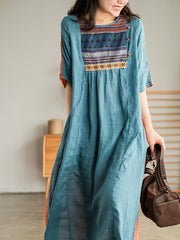 Embroidered Retro Loose Casual A-Line Maxi Dress