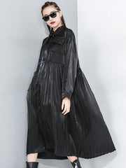 Roomy Solid Splicing Asymmetric Lapel Midi Dress