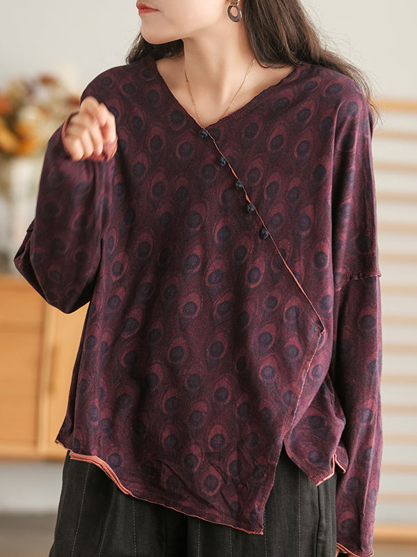 Retro Plate Button Slash Irregular T-Shirt