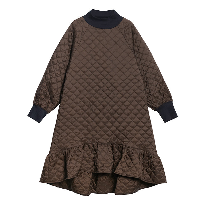 Casual Ruffled Solid Color Plaid Midi Dress