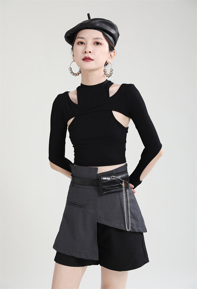 Hollow Cut Short T-Shirt Women's Slim Top