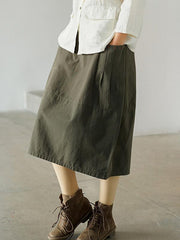 Solid Casual Cotton Pocket Skirt