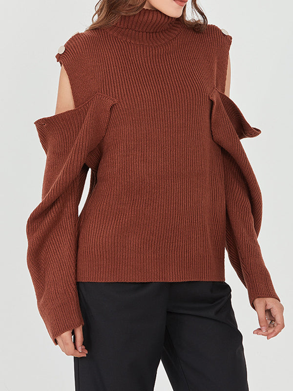 Women Loose Strapless High Neck Pullover Sweater