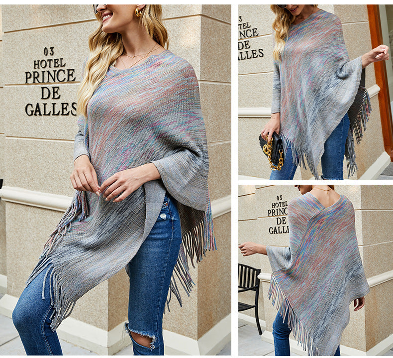 Colorful Tassel Knitted Shawl Sweater