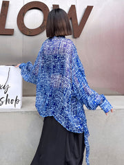 Lapel Look-Through Bat Sleeve Blouses Shirts Top