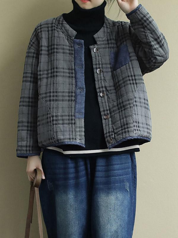 Plaid Loose Casual Quilted Coat