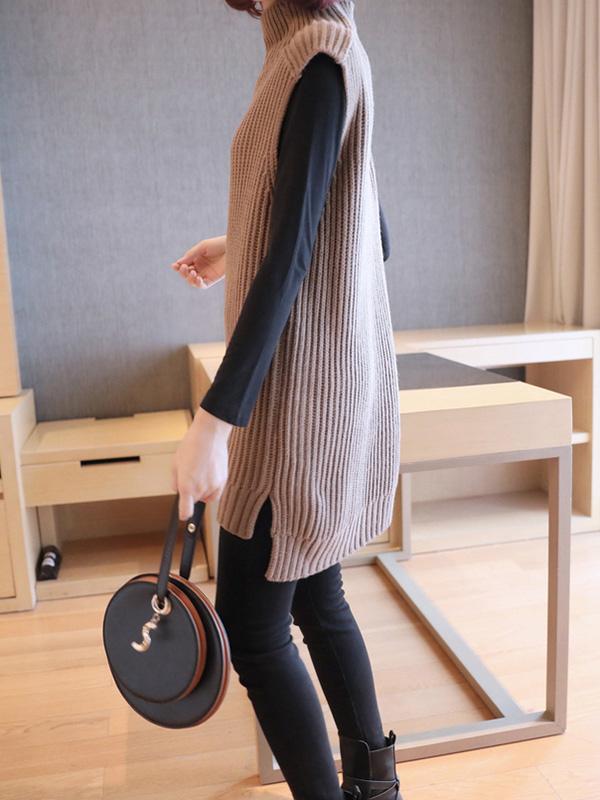 Casual High-Neck Sleeveless Knitwear