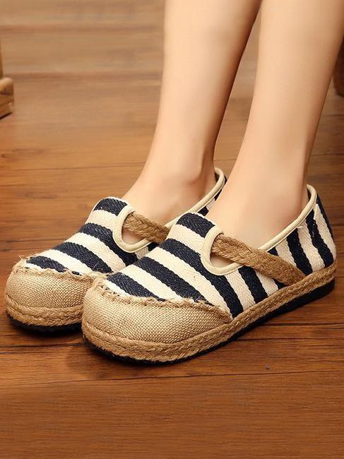 National Style Colorful Stripe Printed Cotton Shoes