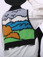 Fashion Split-Joint Knitting Jacquard Vest Top