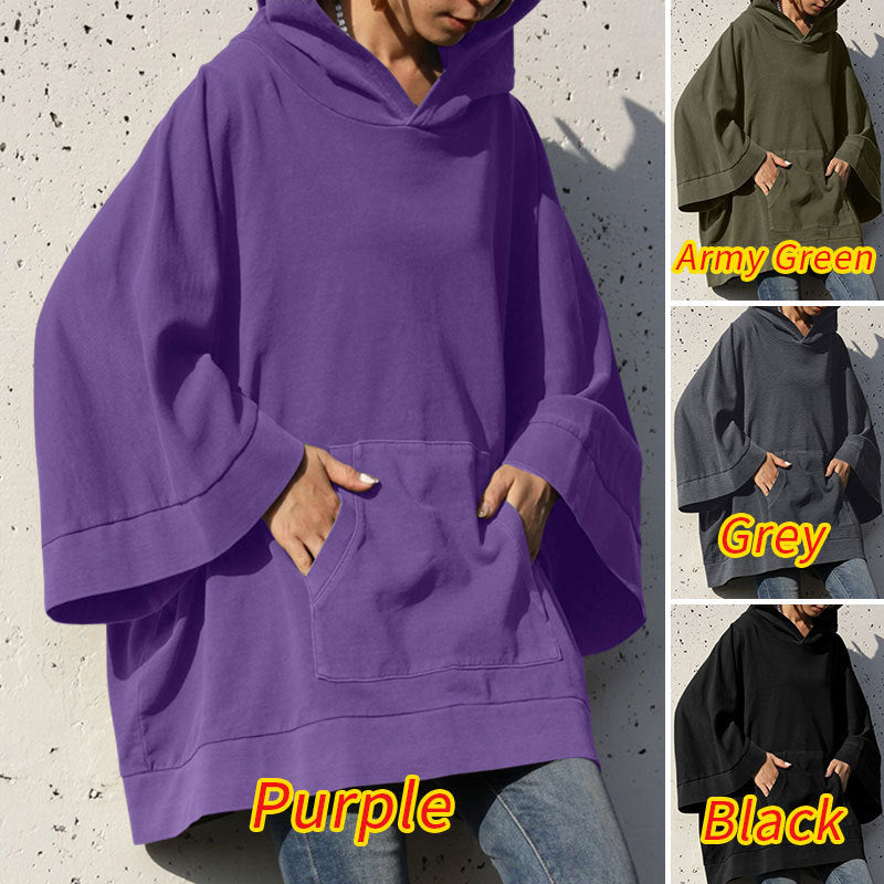 Hooded Loose Solid Color Sweatshirt