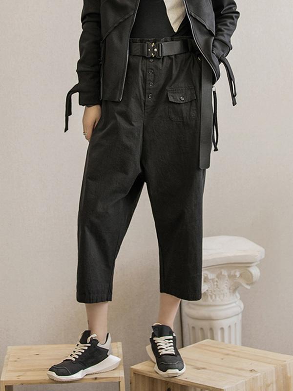 Loose Straight Leg Buttons Pants