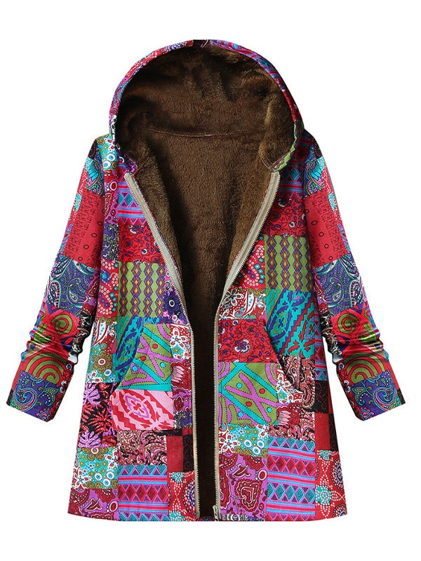 Retro Thicken Ethnic Printed Zipper Outwear