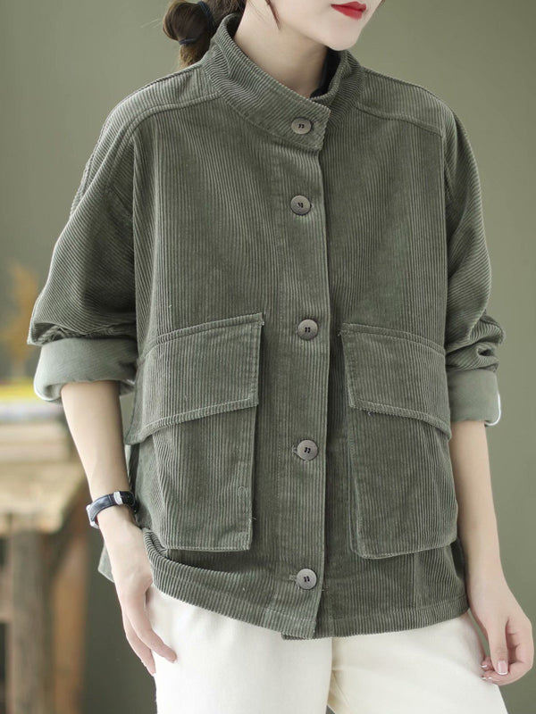 Loose Casual Solid Color Stand Collar Coat