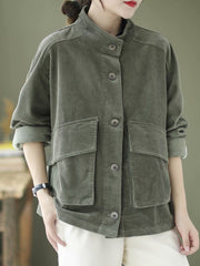 Loose Casual Solid Color Stand Collar Coat