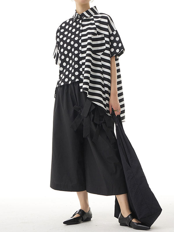 Irregular Clipping Roomy Polka-Dot Split-Joint Striped Lapel Shirts Tops