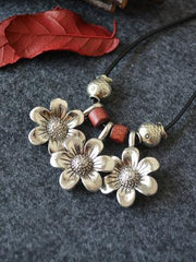 Simple Silver Daisy Pendant Long Necklace