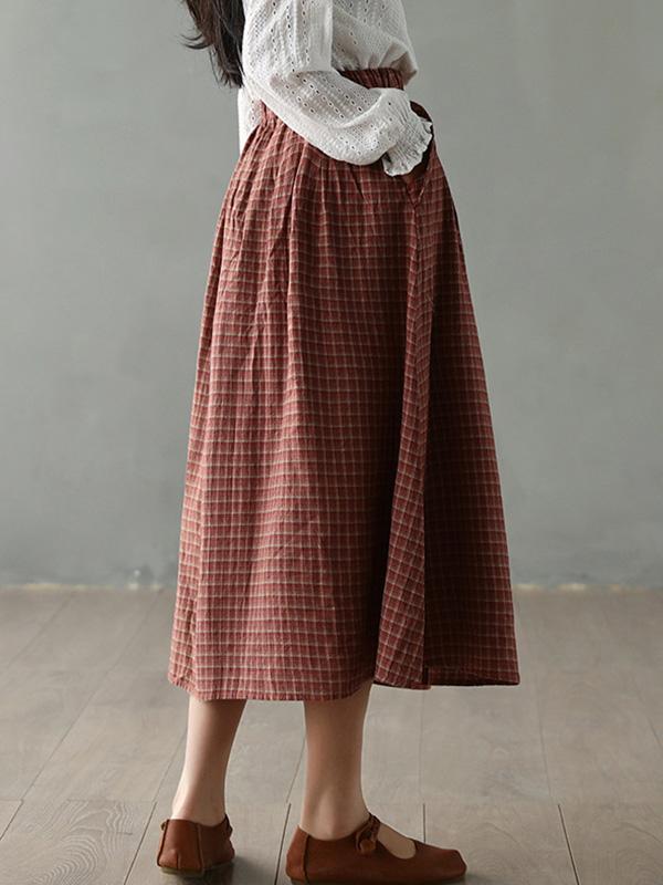 Vintage Loose Plaid A-Line Skirt