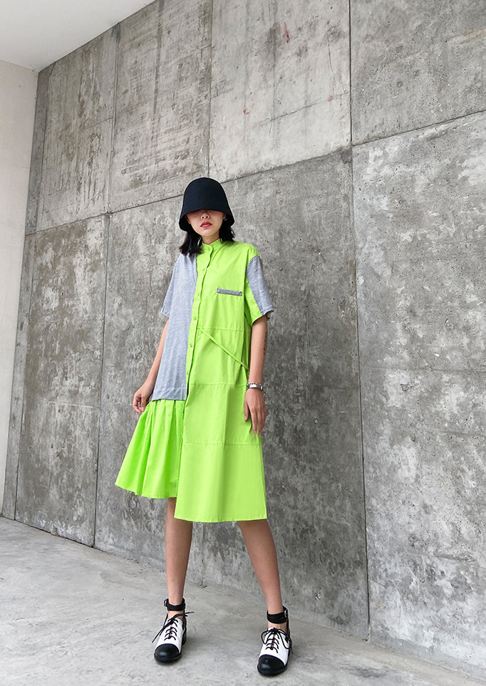 Skinny Stitching Contrast Stand Collar Shirt Dress