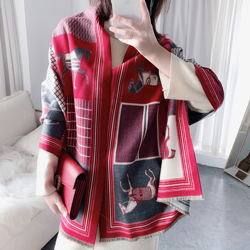 Imitated Cashmere Printed Long Warm Scarf