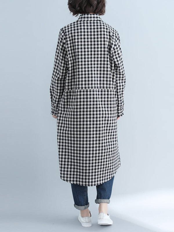 Loose Plaid Long Sleeve Blouse Dress