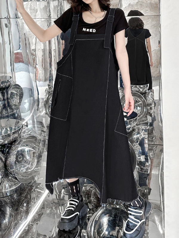 Roomy Sleeveless Asymmetric Split-Joint Midi Dresses