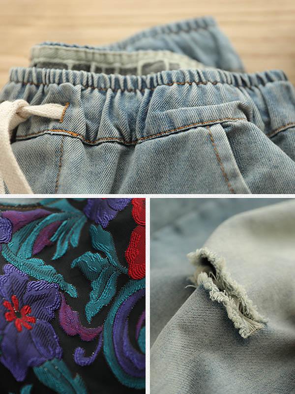 Vintage Hollow Splicing Embroidered Harem Pants
