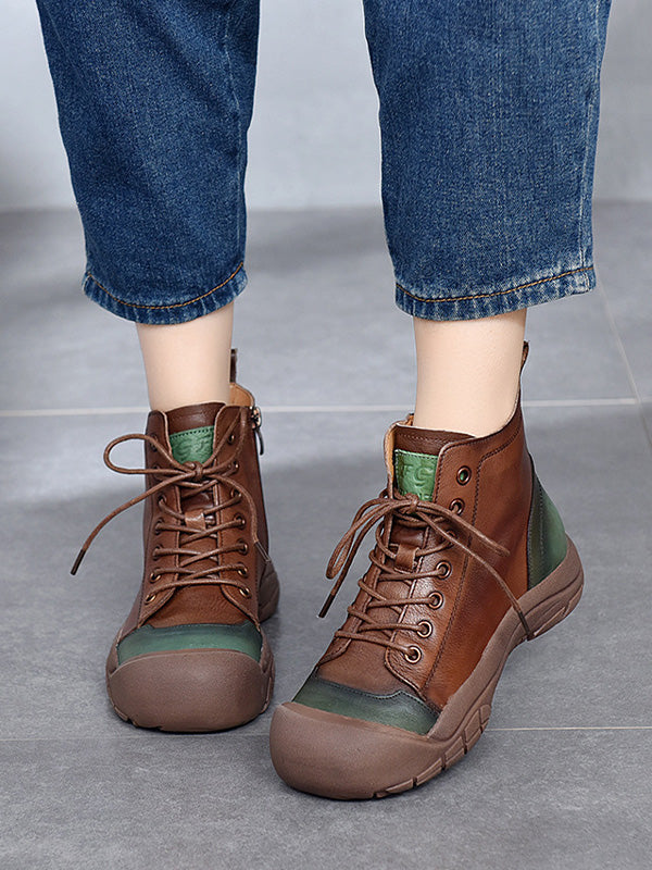 Retro Color-Block Platform Ankle Boots