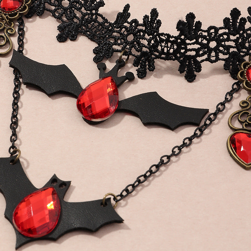 Bat Halloween Necklace With Lace