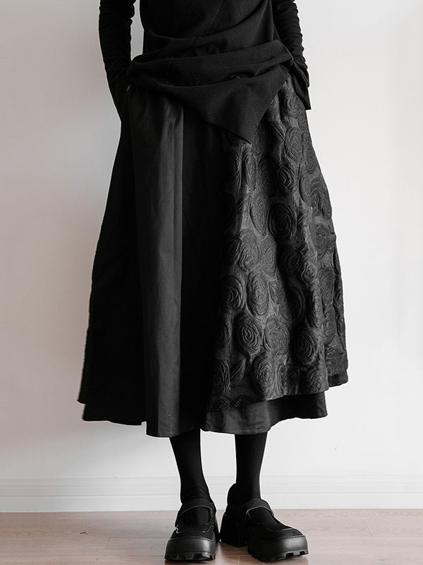 Double Layered Elasticity Jacquard Pure Color Split-Joint A-Line Roomy Skirts Bottoms