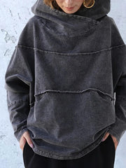 Stitching Hooded Loose Denim Top